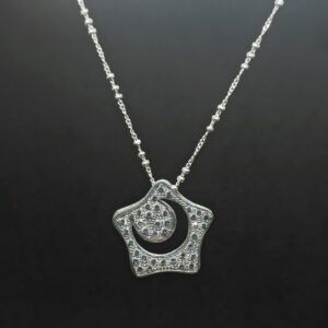 Moissanite Crescent Moon Star Pendant Necklace