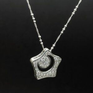 Moissanite Crescent Moon Star Pendant Necklace