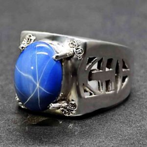 Blue Star Sapphire Men’s Lattice Ring