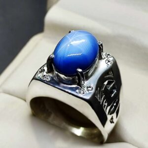 Blue Star Sapphire Men’s Lattice Ring