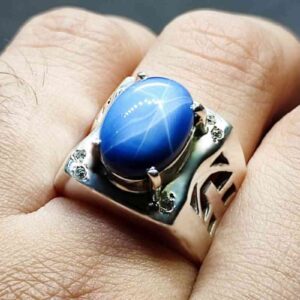 Blue Star Sapphire Men’s Lattice Ring