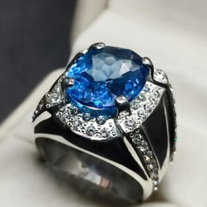 Blue Topaz Sterling Silver Men’s Ring
