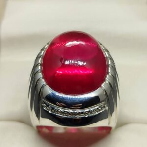Cabochon Created Ruby Mens Ring