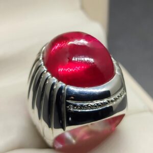 Cabochon Created Ruby Mens Ring