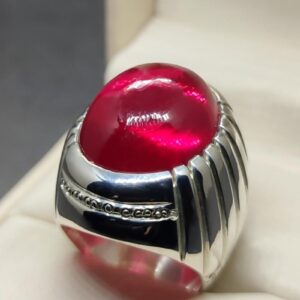 Cabochon Created Ruby Mens Ring