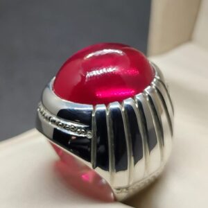 Cabochon Created Ruby Mens Ring