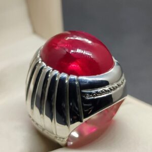Cabochon Created Ruby Mens Ring
