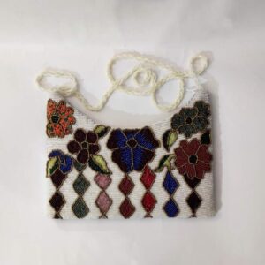 White Handmade Beaded Floral Clutch Bag