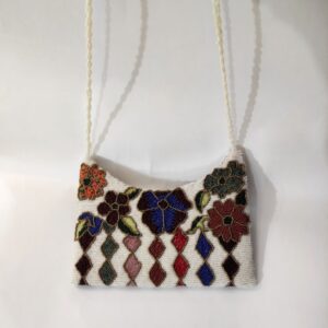 White Handmade Beaded Floral Clutch Bag