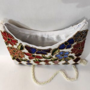 White Handmade Beaded Floral Clutch Bag