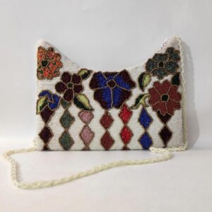 White Handmade Beaded Floral Clutch Bag