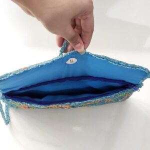 Blue Floral Handmade Beaded Clutch Bag