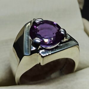 Round Cut 5 Carat Lab Alexandrite Sterling Silver 925, 14k, 18k Gold Handmade Mens Designed Ring