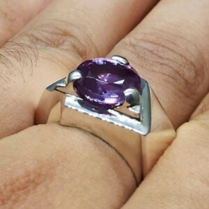 Round Cut 5 Carat Lab Alexandrite Sterling Silver 925, 14k, 18k Gold Handmade Mens Designed Ring