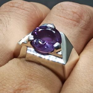 Round Cut 5 Carat Lab Alexandrite Sterling Silver 925, 14k, 18k Gold Handmade Mens Designed Ring