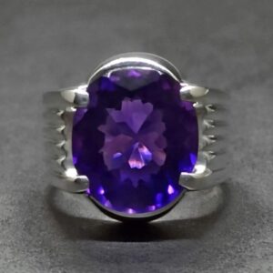 Oval Cut 13 Carat Dark Deep Purple Lab Amethyst Sterling Silver 925, 14k, 18k Gold Handmade Mens Plain Ring