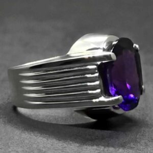 Oval Cut 13 Carat Dark Deep Purple Lab Amethyst Sterling Silver 925, 14k, 18k Gold Handmade Mens Plain Ring