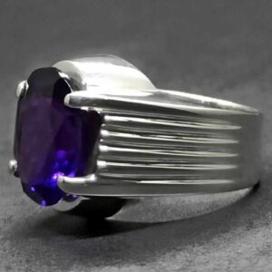Oval Cut 13 Carat Dark Deep Purple Lab Amethyst Sterling Silver 925, 14k, 18k Gold Handmade Mens Plain Ring
