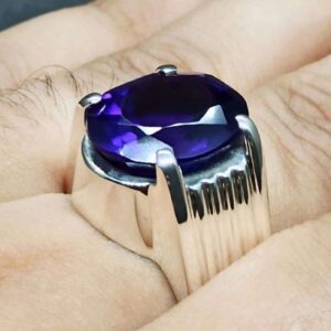 Oval Cut 13 Carat Dark Deep Purple Lab Amethyst Sterling Silver 925, 14k, 18k Gold Handmade Mens Plain Ring