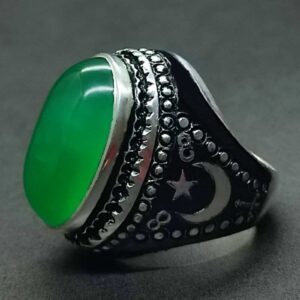 Natural Yemeni Green Agate Turkish Ring