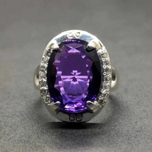 Oval Cut 13 Carat Dark Deep Purple Lab Amethyst Sterling Silver 925, 14k, 18k Gold Handmade Women Anniversary Ring