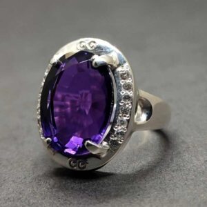 Oval Cut 13 Carat Dark Deep Purple Lab Amethyst Sterling Silver 925, 14k, 18k Gold Handmade Women Anniversary Ring