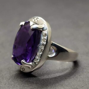 Oval Cut 13 Carat Dark Deep Purple Lab Amethyst Sterling Silver 925, 14k, 18k Gold Handmade Women Anniversary Ring