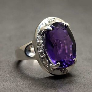 Oval Cut 13 Carat Dark Deep Purple Lab Amethyst Sterling Silver 925, 14k, 18k Gold Handmade Women Anniversary Ring