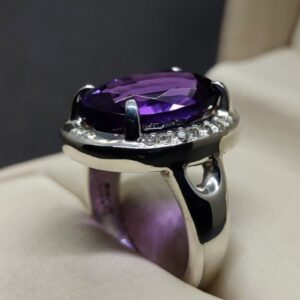 Oval Cut 13 Carat Dark Deep Purple Lab Amethyst Sterling Silver 925, 14k, 18k Gold Handmade Women Anniversary Ring
