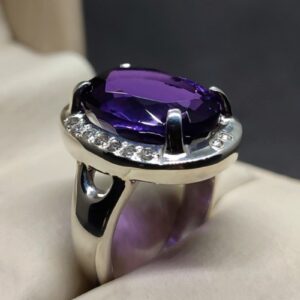 Oval Cut 13 Carat Dark Deep Purple Lab Amethyst Sterling Silver 925, 14k, 18k Gold Handmade Women Anniversary Ring