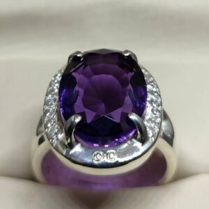 Oval Cut 13 Carat Dark Deep Purple Lab Amethyst Sterling Silver 925, 14k, 18k Gold Handmade Women Anniversary Ring