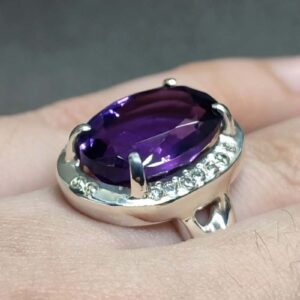 Oval Cut 13 Carat Dark Deep Purple Lab Amethyst Sterling Silver 925, 14k, 18k Gold Handmade Women Anniversary Ring