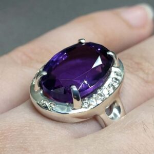 Oval Cut 13 Carat Dark Deep Purple Lab Amethyst Sterling Silver 925, 14k, 18k Gold Handmade Women Anniversary Ring