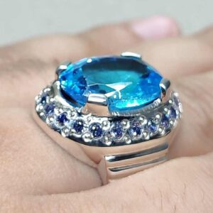 Blue Topaz Sterling Silver Men’s Ring with Sapphire