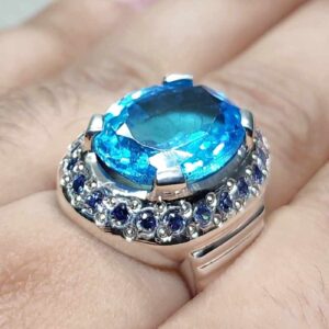 Blue Topaz Sterling Silver Men’s Ring with Sapphire