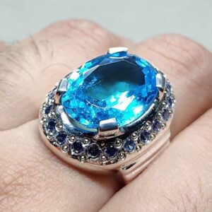 Blue Topaz Sterling Silver Men’s Ring with Sapphire