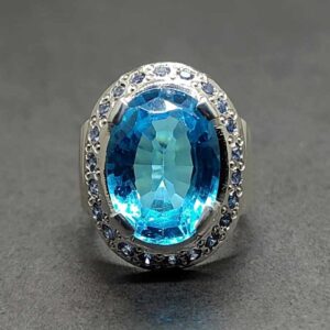 Blue Topaz Sterling Silver Men’s Ring with Sapphire