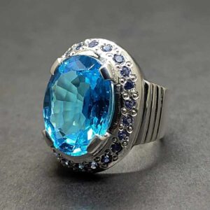Blue Topaz Sterling Silver Men’s Ring with Sapphire
