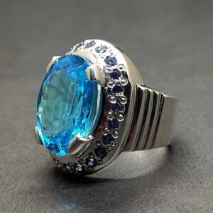 Blue Topaz Sterling Silver Men’s Ring with Sapphire