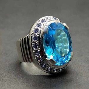 Blue Topaz Sterling Silver Men’s Ring with Sapphire