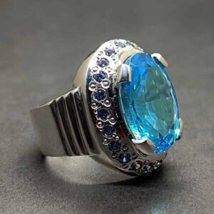Blue Topaz Sterling Silver Men’s Ring with Sapphire