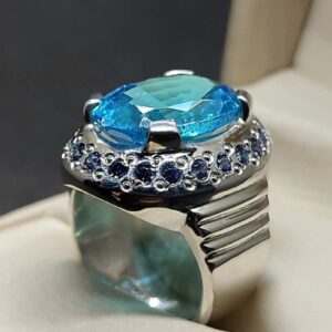 Blue Topaz Sterling Silver Men’s Ring with Sapphire