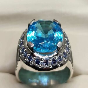 Blue Topaz Sterling Silver Men’s Ring with Sapphire