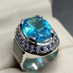 Blue Topaz Sterling Silver Men’s Ring with Sapphire