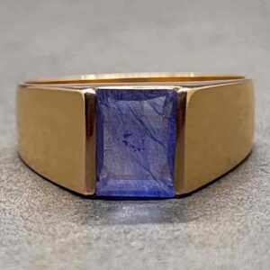 Emerald Cut Blue Sapphire Men’s Ring