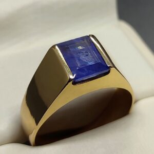 Emerald Cut Blue Sapphire Men’s Ring