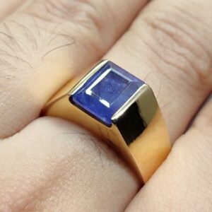 Emerald Cut Blue Sapphire Men’s Ring