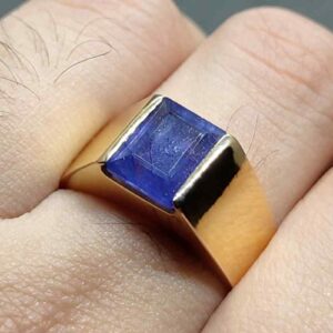 Emerald Cut Blue Sapphire Men’s Ring