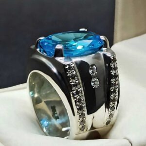Blue Topaz Sterling Silver Men’s Ring