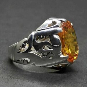 12 Carat Yellow Citrine Men’s Lattice Ring